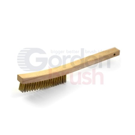 GORDON BRUSH 4x19 Row 0.012" Brass Wire, 13-3/4" Curved Wood Handle Scratch Brush 414BG